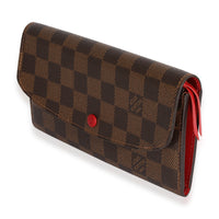 Louis Vuitton Damier Ebene & Red Leather Emilie Wallet