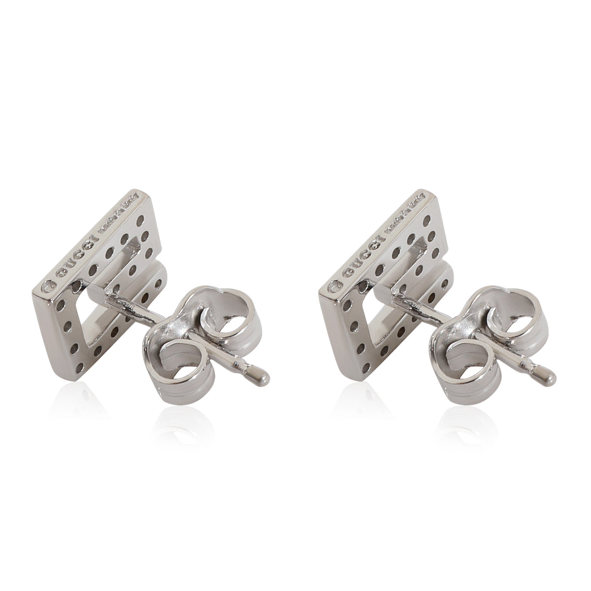 Gucci Petite Diamond G Stud Earrings in 18k White Gold 0.15 CTW