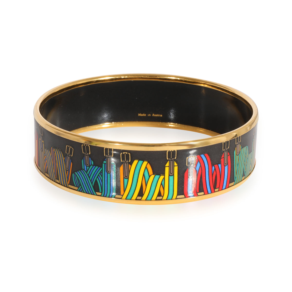 Hermès Gold Tone Wide Black Enamel Sangles Bracelet (62MM)