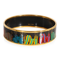 Hermès Gold Tone Wide Black Enamel Sangles Bracelet (62MM)