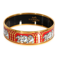 Hermès Wide Red & Gold Bracelet with Four Horses in Profile