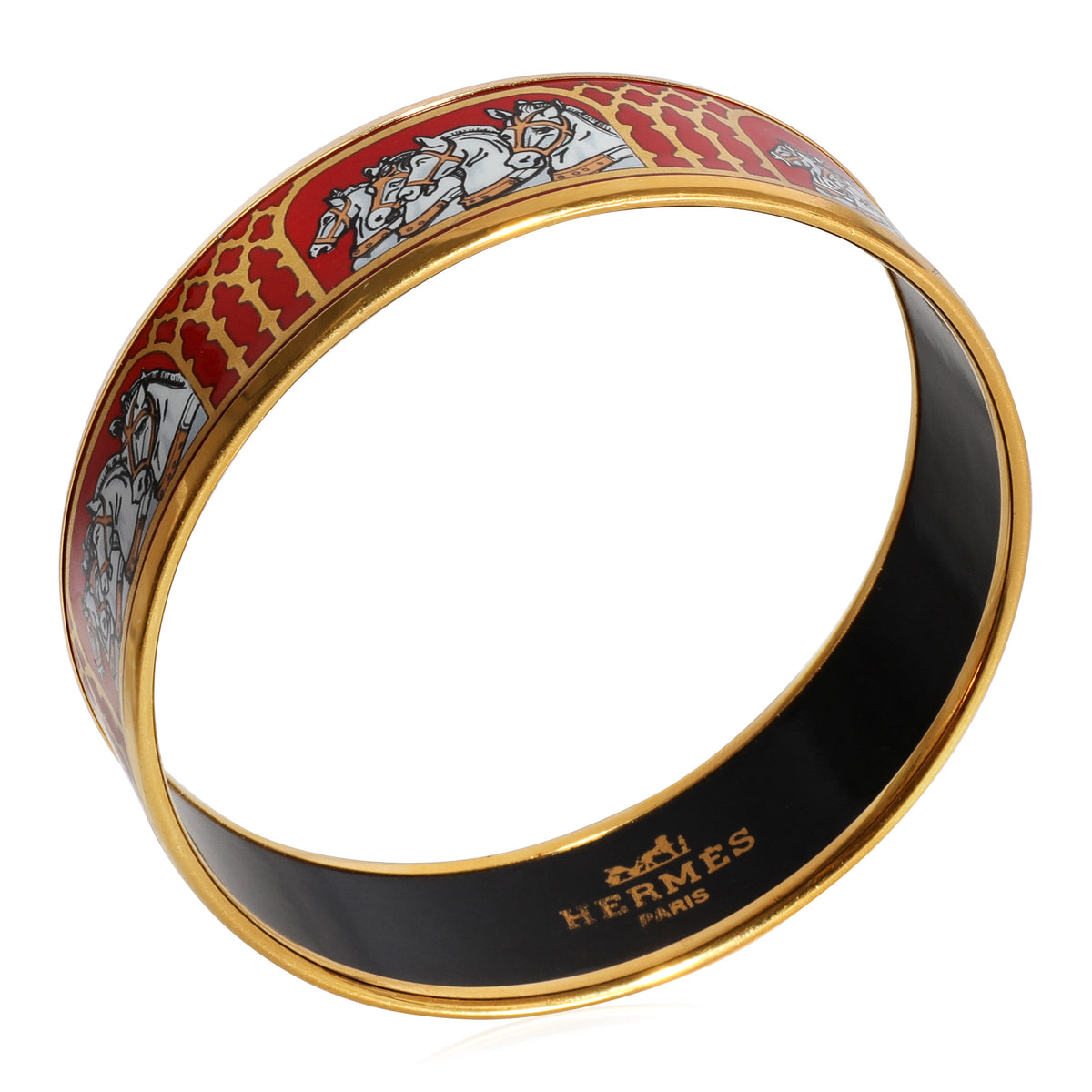 Hermès Wide Red & Gold Bracelet with Four Horses in Profile