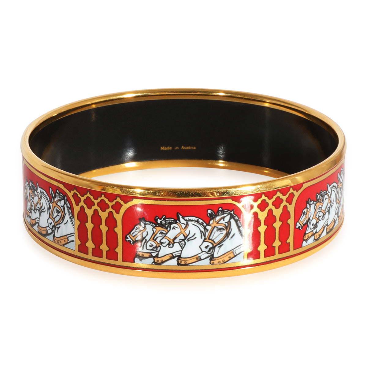 Hermès Wide Red & Gold Bracelet with Four Horses in Profile