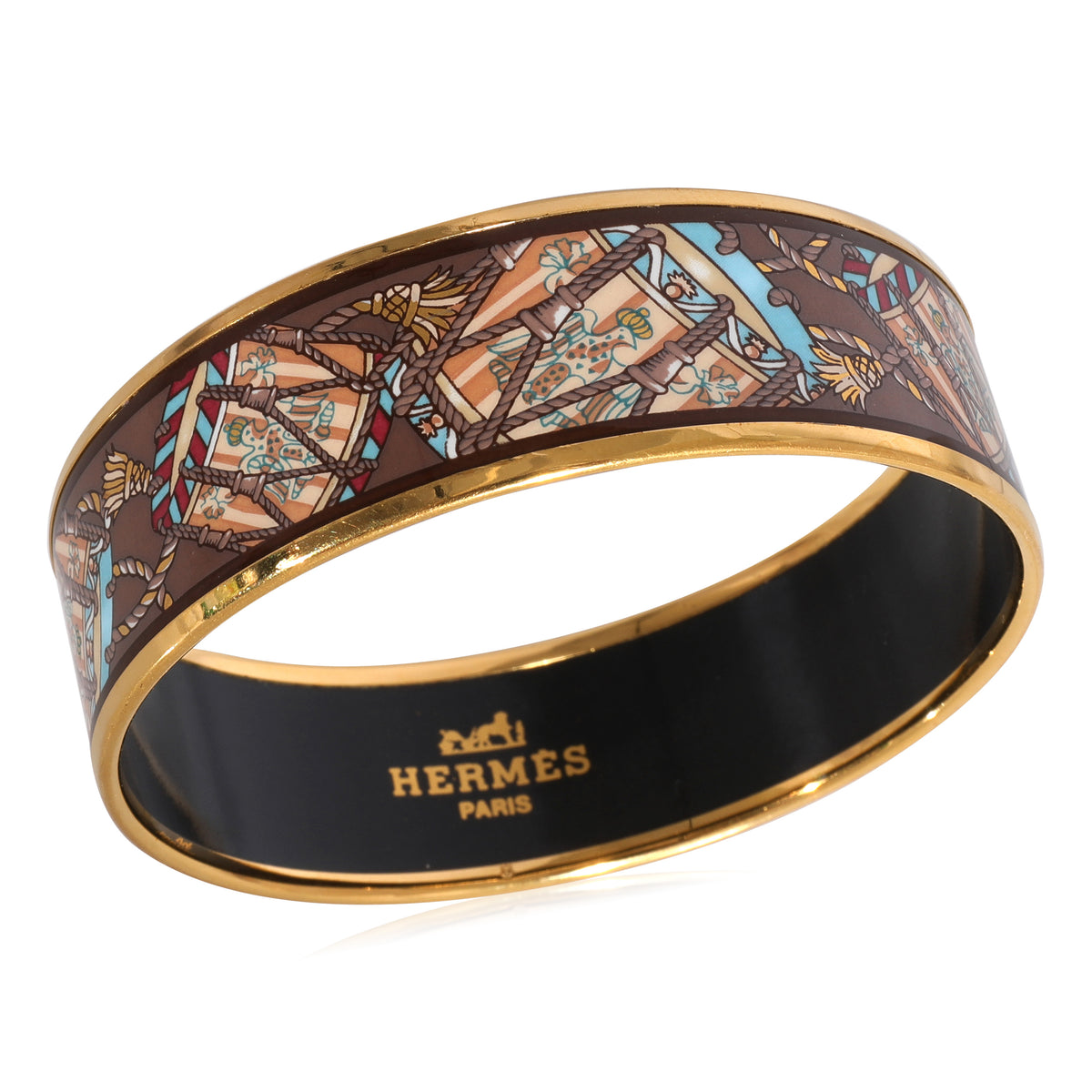 Hermès Plated Taupe Les Tambours Wide Enamel Bracelet