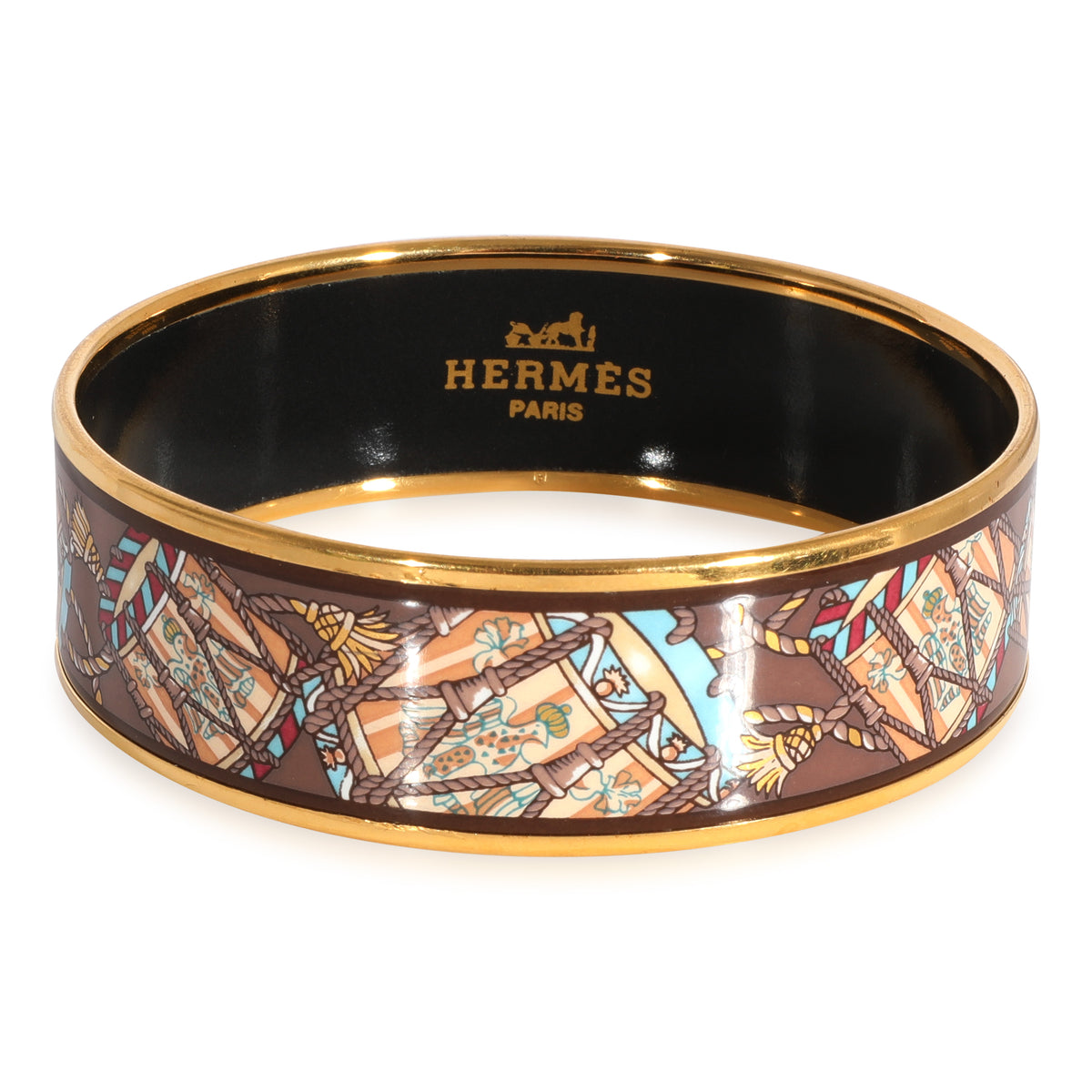 Hermès Plated Taupe Les Tambours Wide Enamel Bracelet