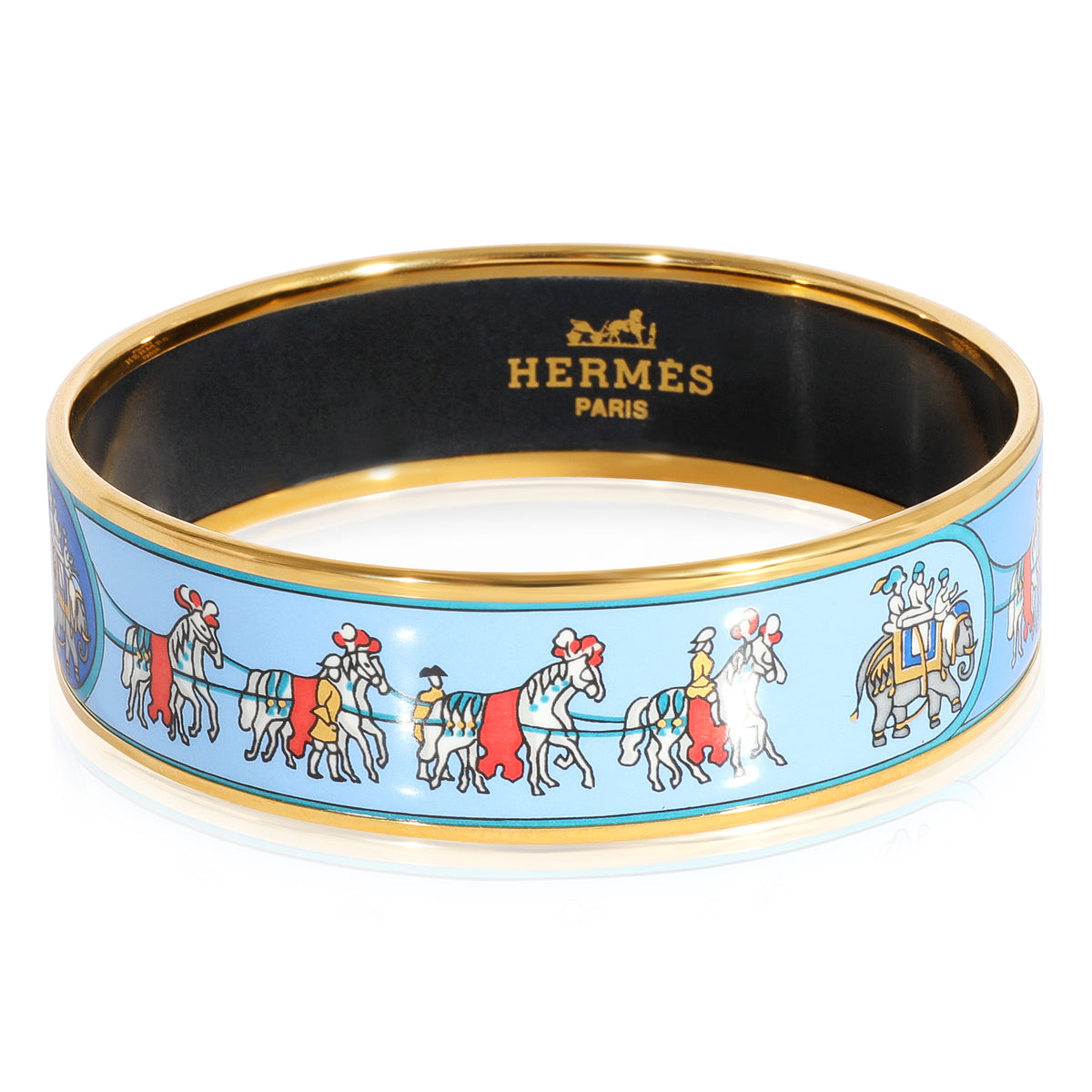 Hermès Wide Plated Enamel Bracelet with Horses & Elephant