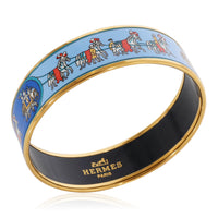 Hermès Wide Plated Enamel Bracelet with Horses & Elephant