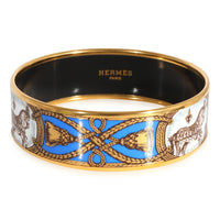 Hermes Plated Cobalt Blue Enamel Grand Apparat Wide Bracelet