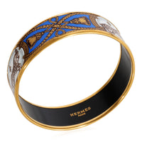 Hermes Plated Cobalt Blue Enamel Grand Apparat Wide Bracelet