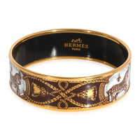 Hermes Plated Brown Enamel Grand Apparat Wide Bracelet (67MM)