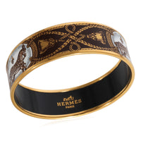 Hermes Plated Brown Enamel Grand Apparat Wide Bracelet (67MM)