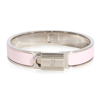 Hermès Rose Dragée Enamel Clic Cadenas Bracelet, Palladium Plated