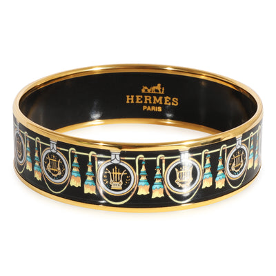 Hermès Enamel Black Wide Bracelet with Harps & Tassels