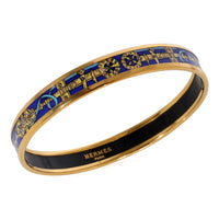 Hermès Plated Narrow Enamel Bracelet with Blue & Gold Design