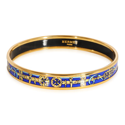 Hermès Plated Narrow Enamel Bracelet with Blue & Gold Design