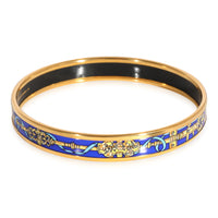 Hermès Plated Narrow Enamel Bracelet with Blue & Gold Design