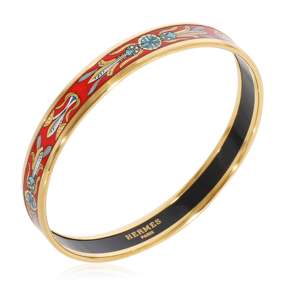 Hermès Plated Narrow Red Enamel Dream Catcher Bracelet (62MM)