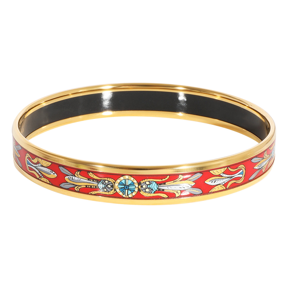 Hermès Plated Narrow Red Enamel Dream Catcher Bracelet (62MM)