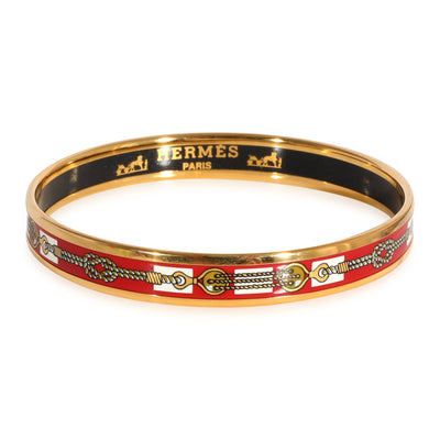 Hermès Plated Narrow Red Enamel Bracelet with Rope Design (62MM)