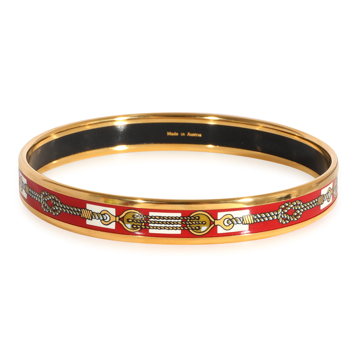 Hermès Plated Narrow Red Enamel Bracelet with Rope Design (62MM)