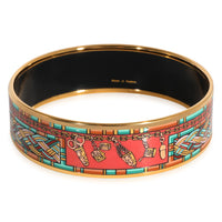 Hermès Plated Wide Enamel Bracelet with Braiding and Charms