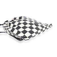 Saint Laurent Black & White Damier Coated Canvas Teddy Drawstring Backpack