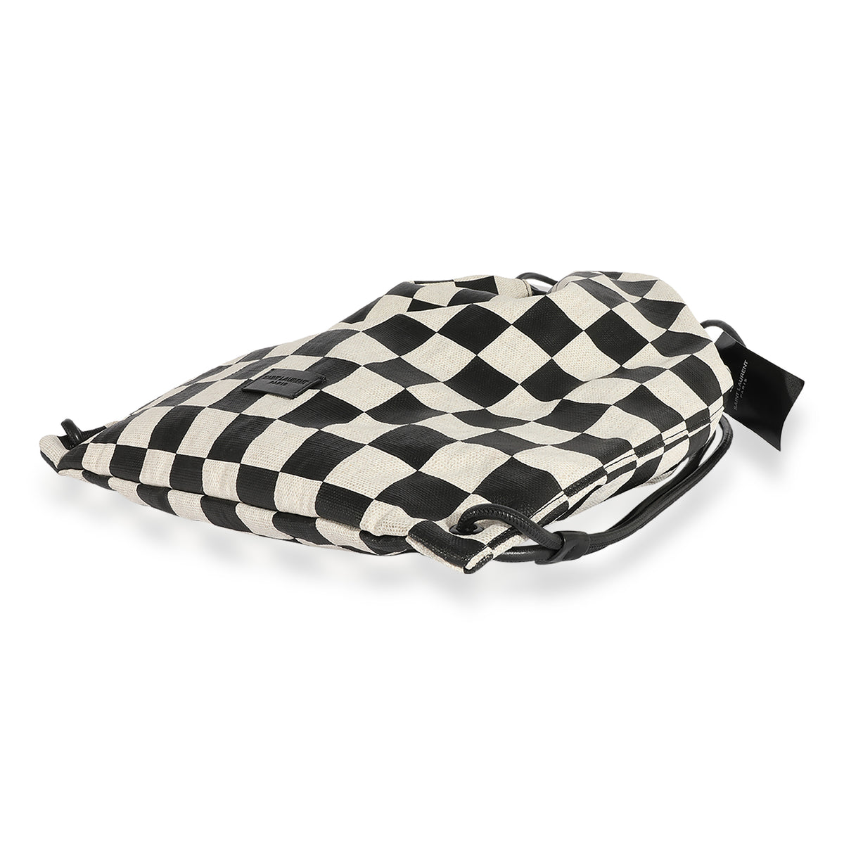 Saint Laurent Black & White Damier Coated Canvas Teddy Drawstring Backpack