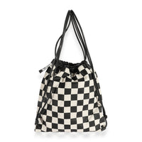 Saint Laurent Black & White Damier Coated Canvas Teddy Drawstring Backpack