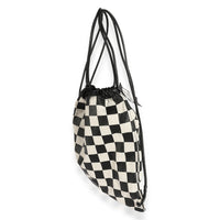 Saint Laurent Black & White Damier Coated Canvas Teddy Drawstring Backpack