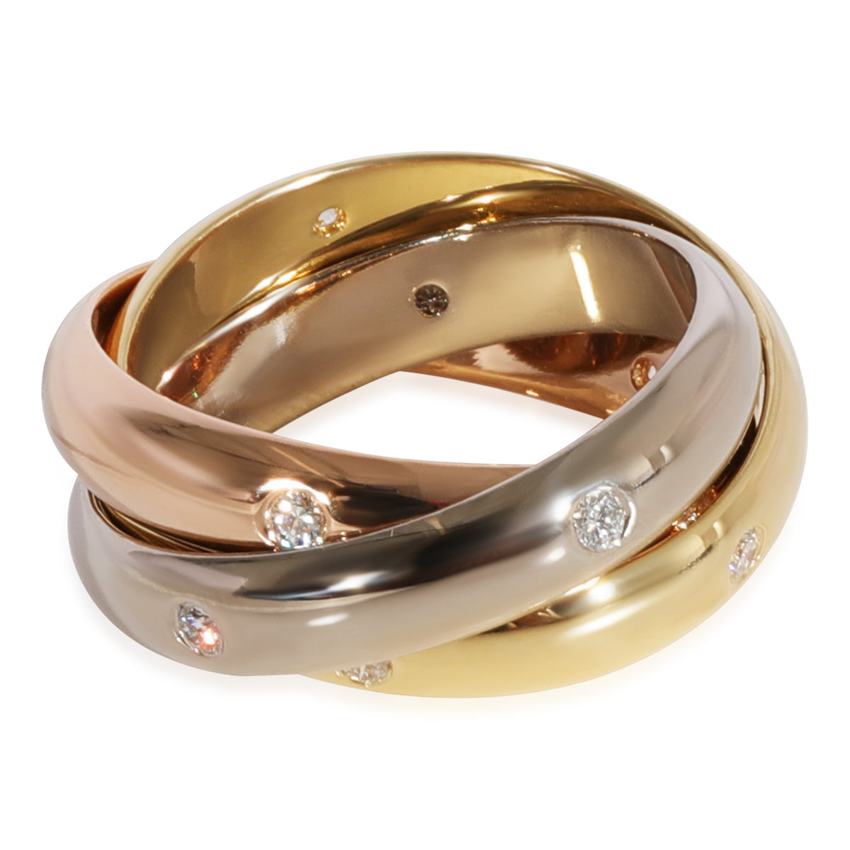 Cartier Trinity Ring with Diamonds in 18K 3 Tone Gold 0.19 CTW