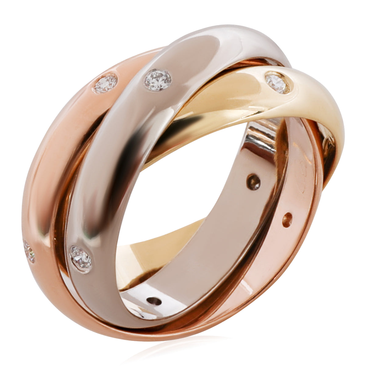 Cartier Trinity Ring with Diamonds in 18K 3 Tone Gold 0.19 CTW