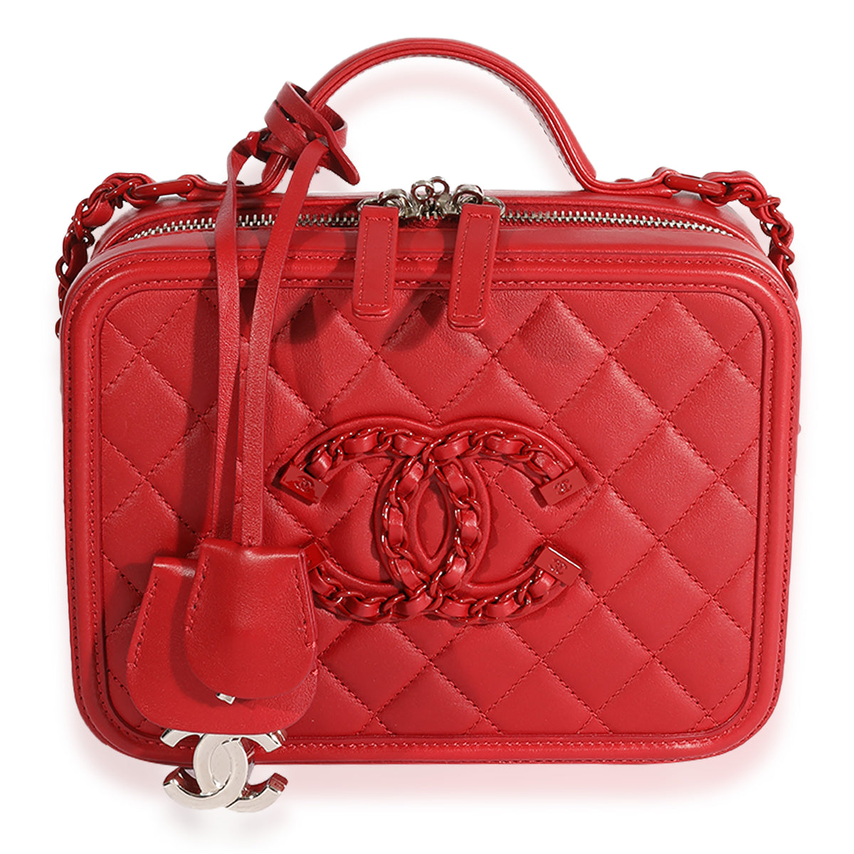 Chanel Medium Filigree Vanity Case - Red Handle Bags, Handbags