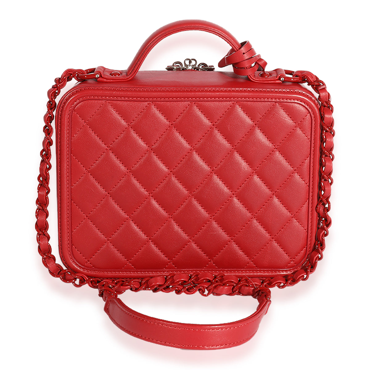 Chanel Red Quilted Lambskin Medium Filigree Vanity Case