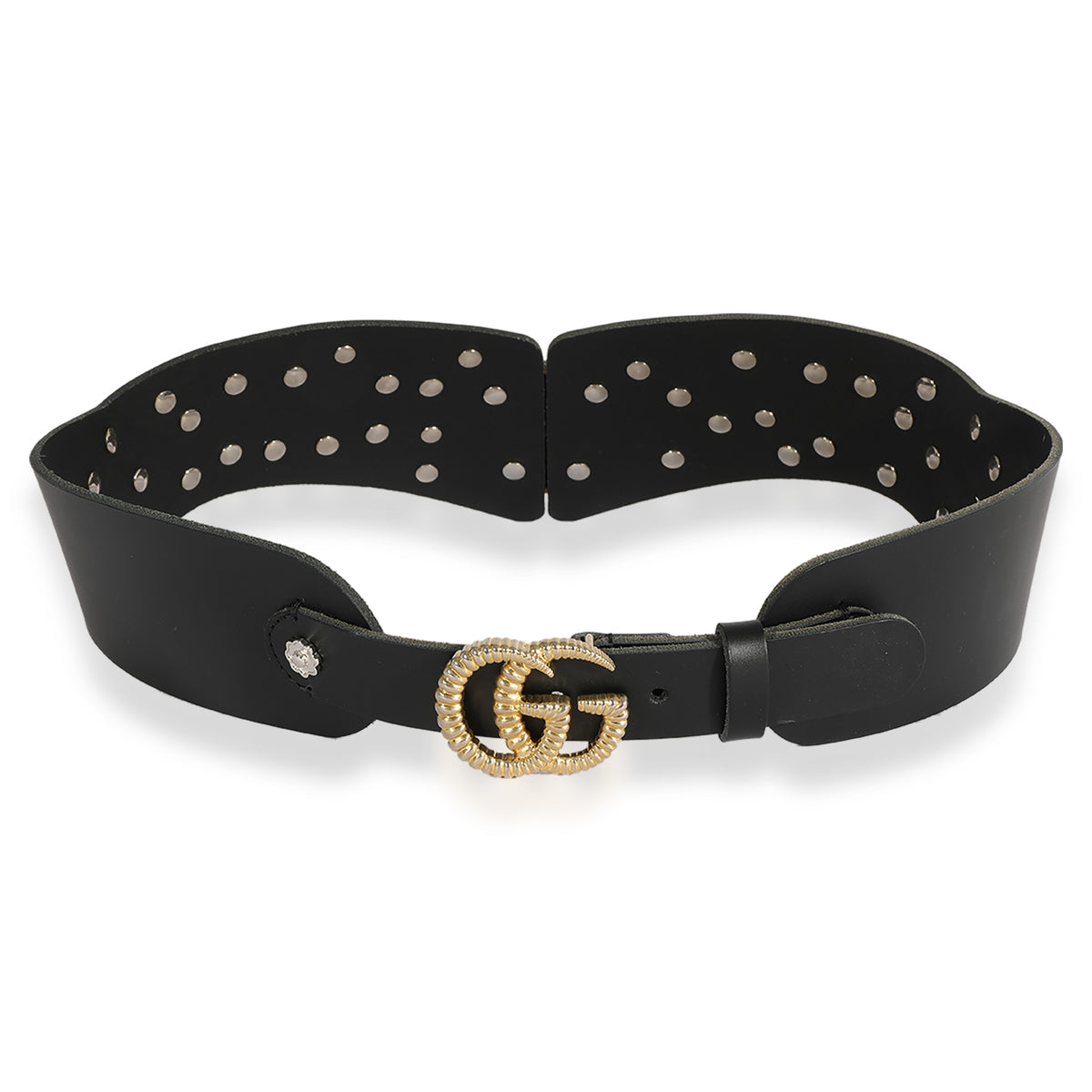 Gucci Crystal-Embellished Black Leather Tiger Head Wide Belt