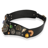 Gucci Crystal-Embellished Black Leather Tiger Head Wide Belt