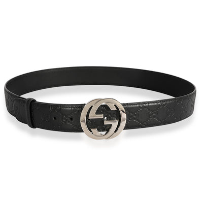 Gucci Black Signature Leather Interlocking G Belt 100