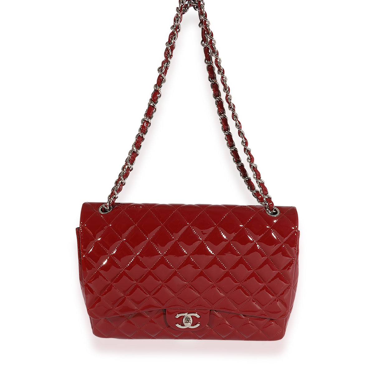 Chanel Dark Red Quilted Patent Leather Maxi Classic Double Flap Bag, myGemma