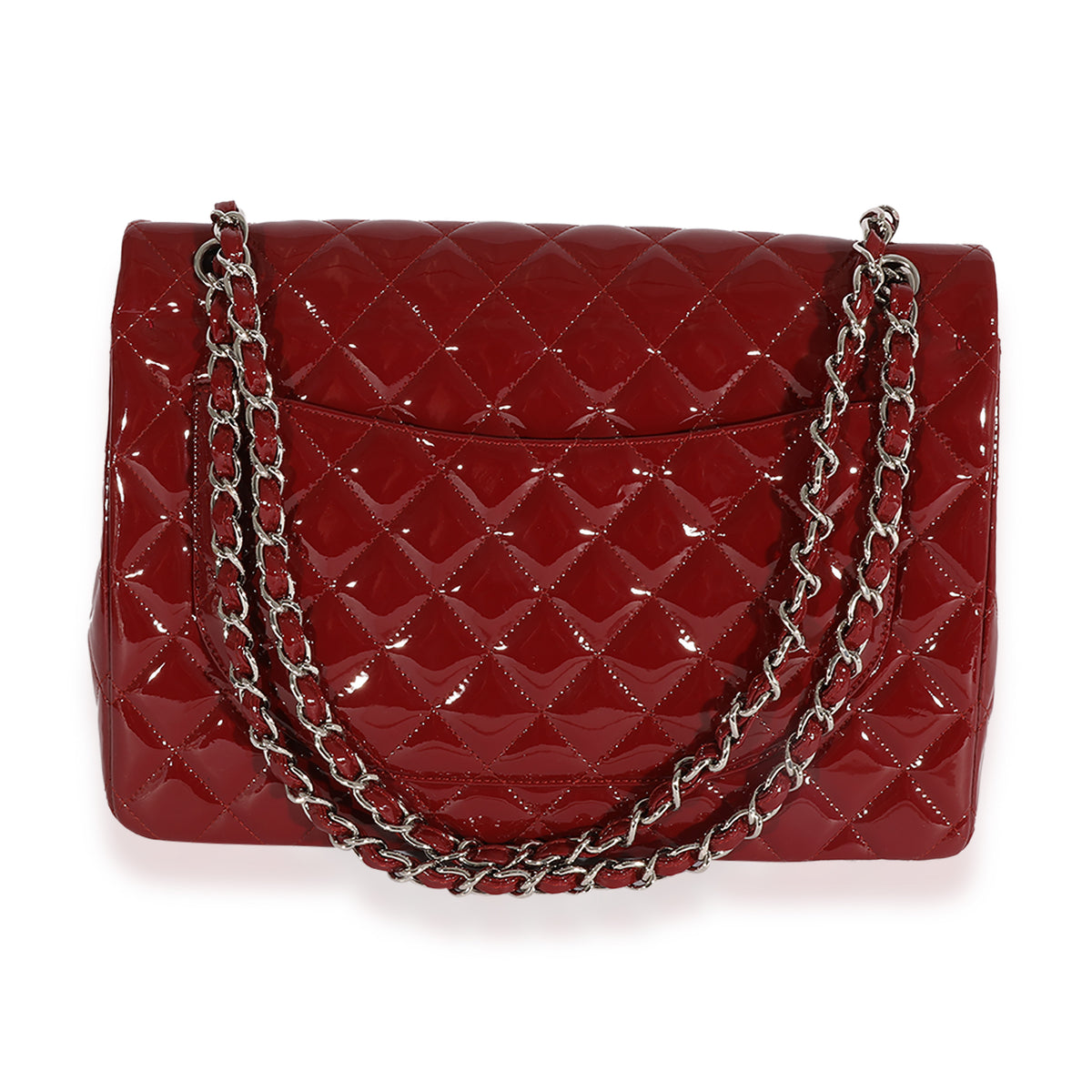 Chanel Dark Red Quilted Patent Leather Maxi Classic Double Flap Bag