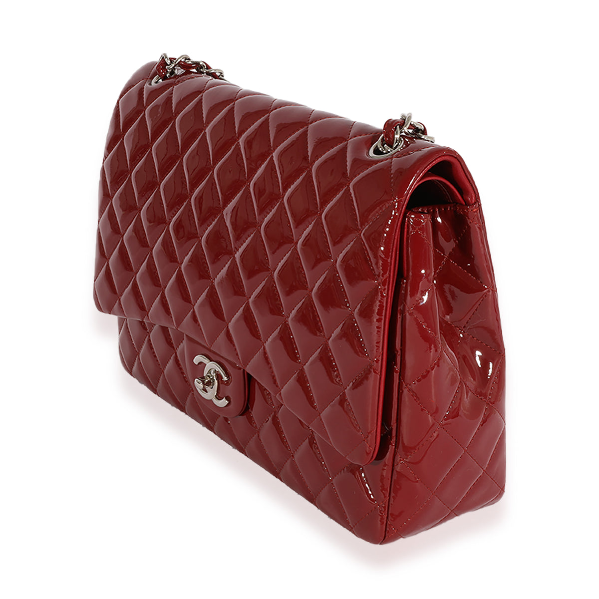 Chanel Dark Red Quilted Patent Leather Maxi Classic Double Flap
