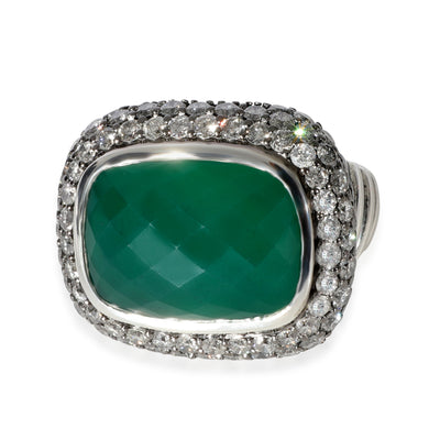 David Yurman Waverly Onyx Diamond Ring in Sterling Silver Green 2.96