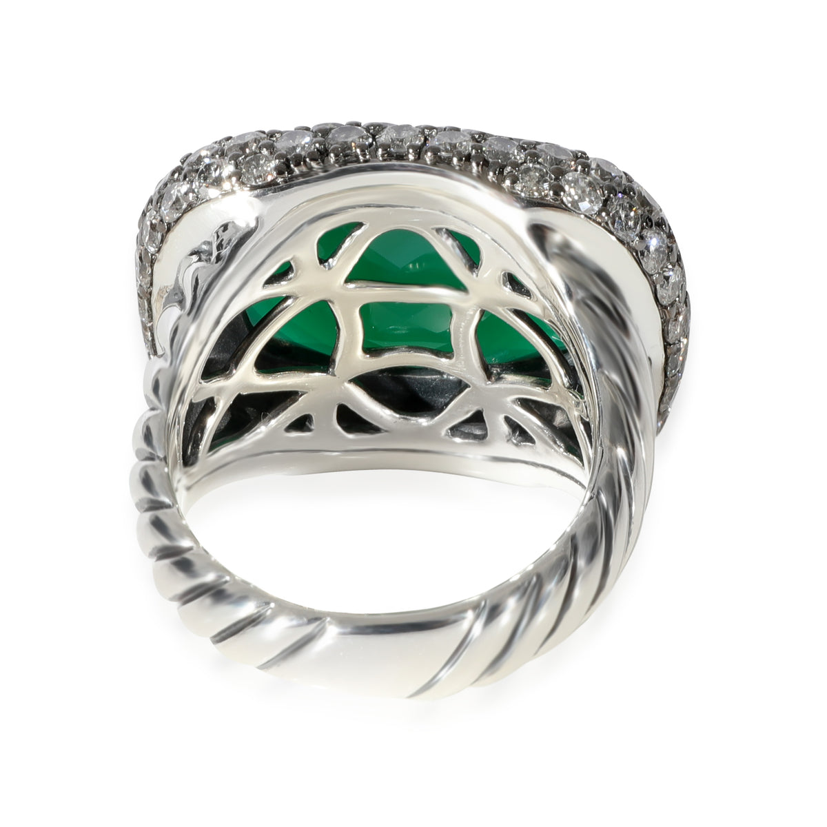 David Yurman Waverly Onyx Diamond Ring in Sterling Silver Green