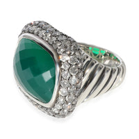 David Yurman Waverly Onyx Diamond Ring in Sterling Silver Green 2.96