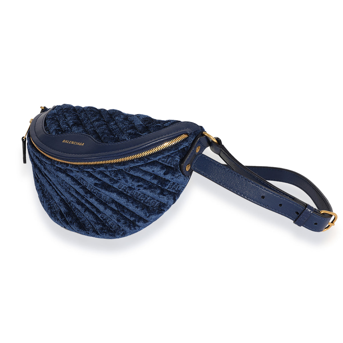 Balenciaga Blue Velvet Quilted Souvenir Belt Bag