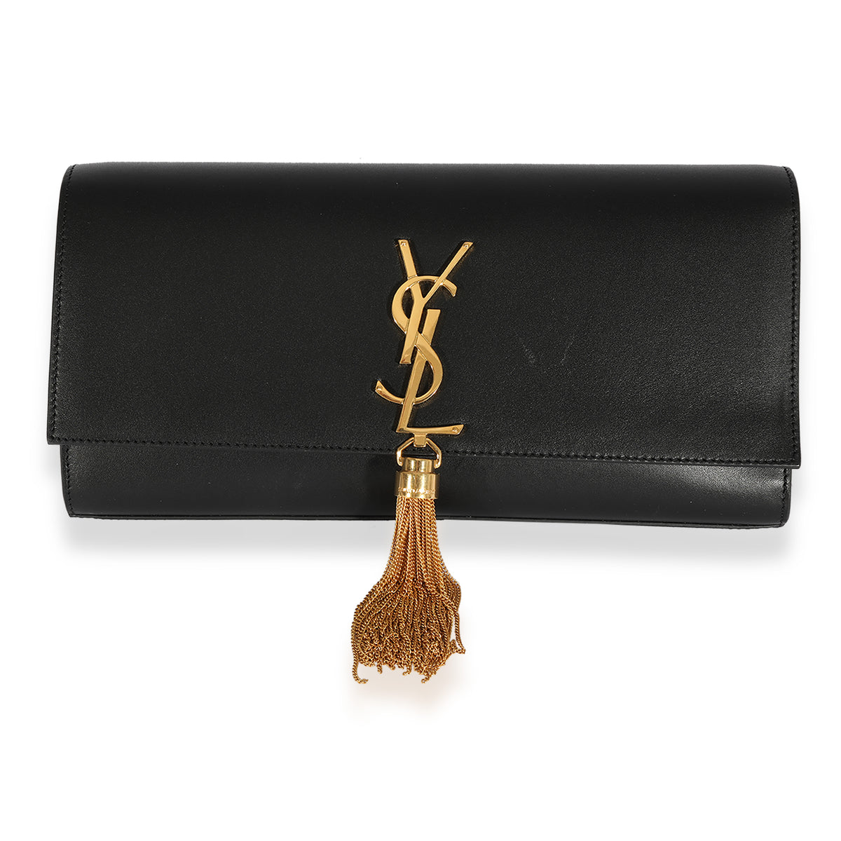 Saint Laurent Black Smooth Leather Cassandre Tassel Clutch