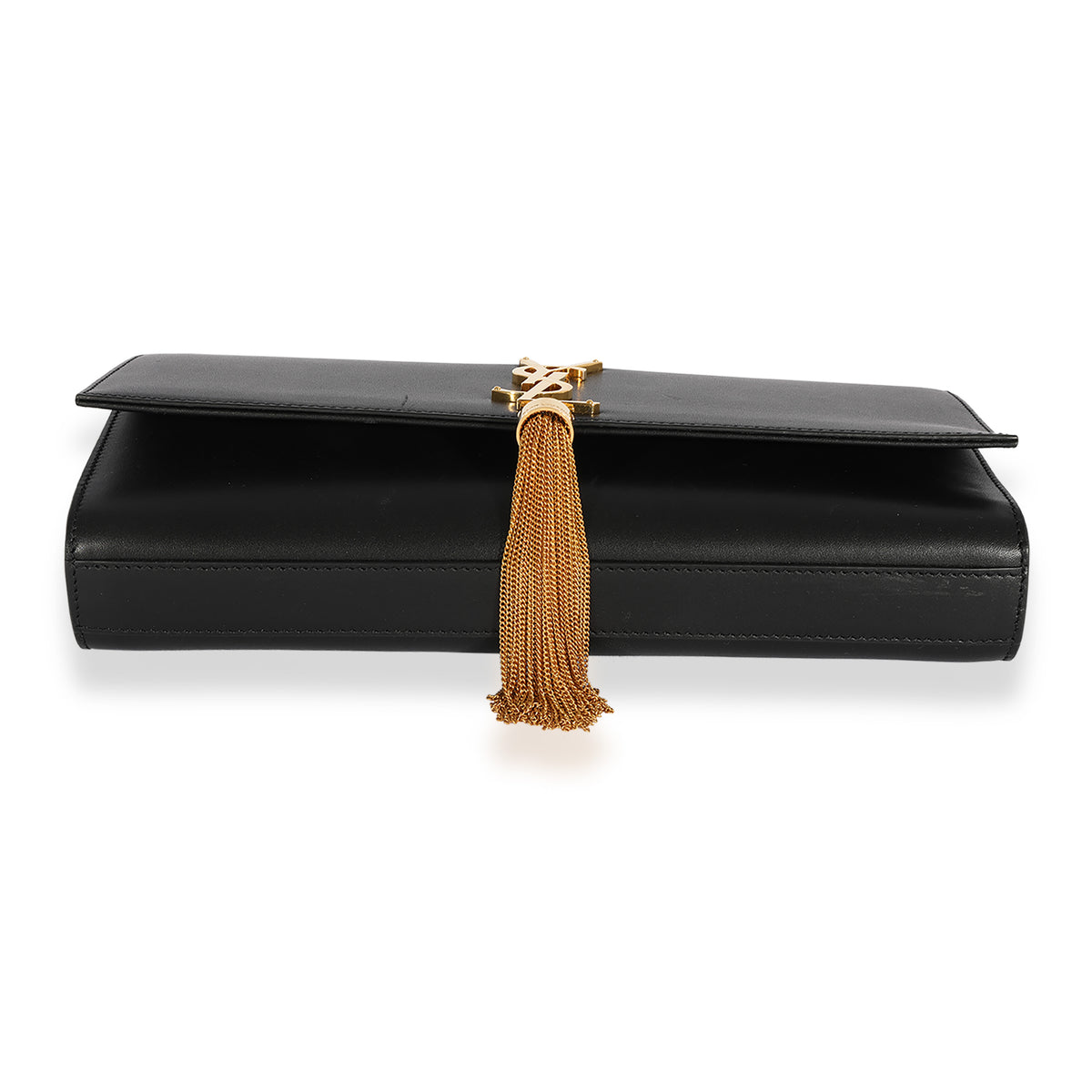 Saint Laurent Black Smooth Leather Cassandre Tassel Clutch