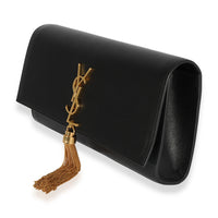 Saint Laurent Black Smooth Leather Cassandre Tassel Clutch