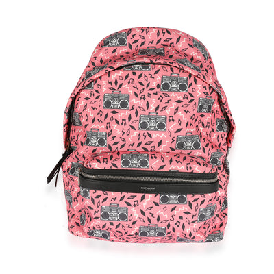 Saint Laurent Pink Radio Print Canvas City Backpack