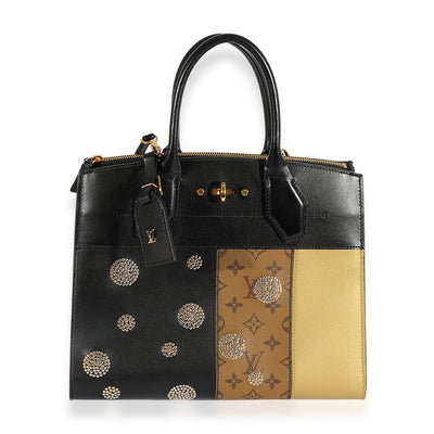 Louis Vuitton Black Calfskin & Monogram Canvas Studded City Steamer