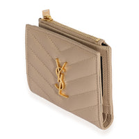 Saint Laurent Dark Beige Grain De Poudre Matelassé Cassandre Bifold Wallet