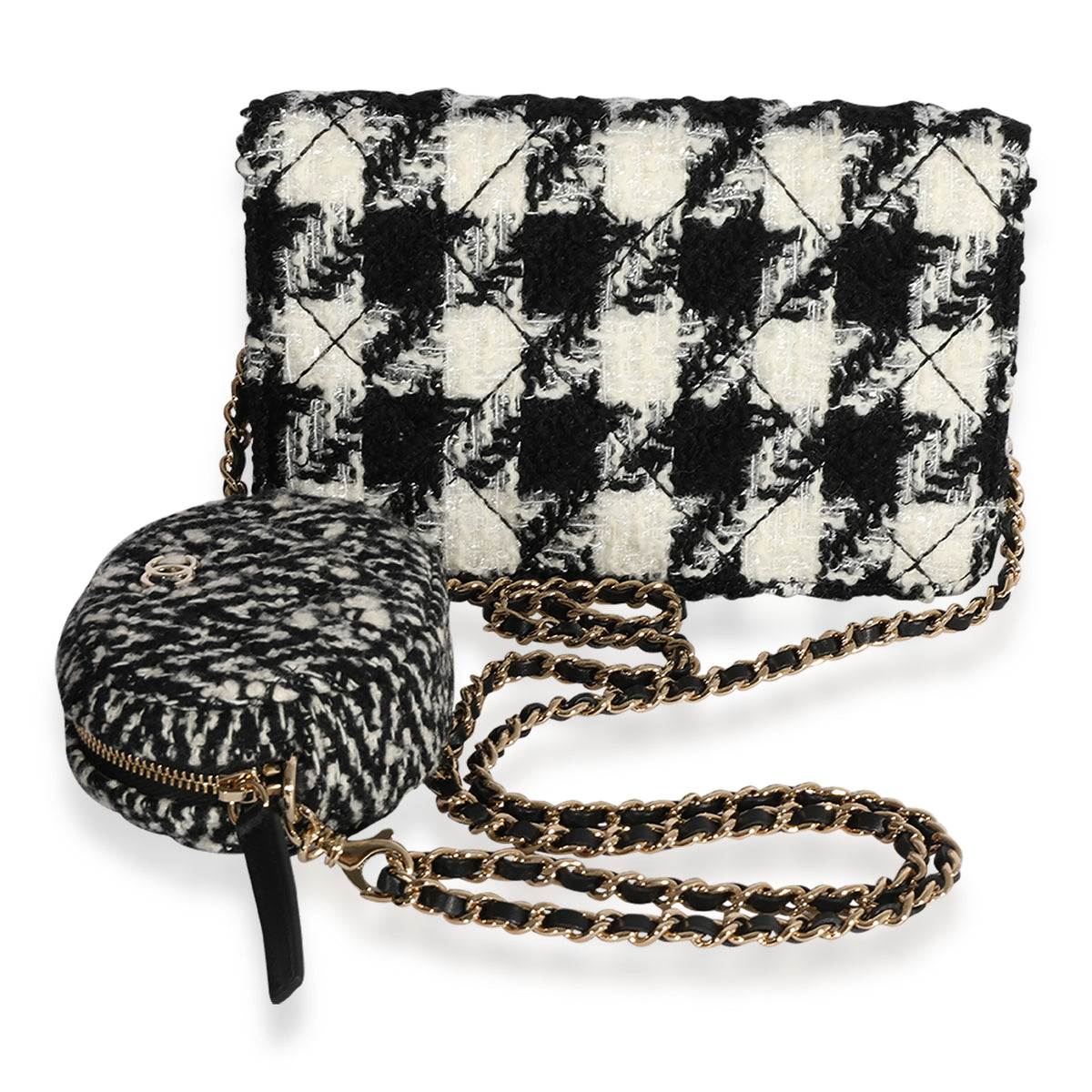 Chanel Black & White Houndstooth Tweed 19 WOC w/ Pouch